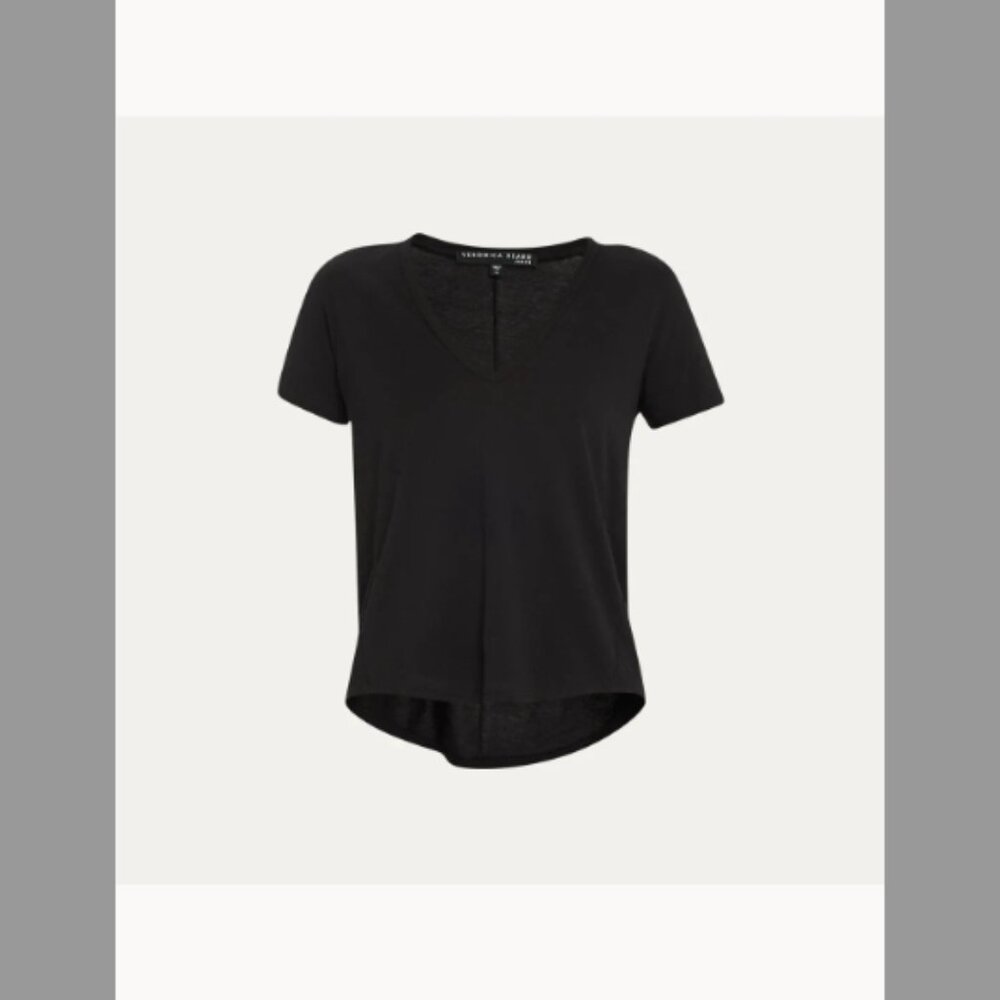 Veronica Beard Cindy V-Neck Short-Sleeve Pima Cotton Tee (ORIG.$98) SIZE XL